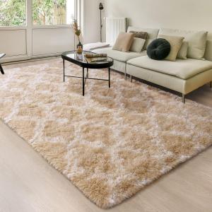 Plush Fuzzy Shaggy Area Rug brown and white - 副本