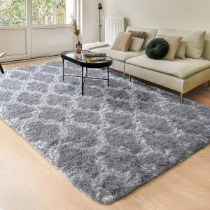 Plush Fuzzy Shaggy Area Rug grey and white