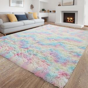 Plush Fuzzy Shaggy Area Rug rainbow 