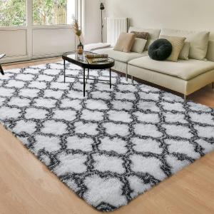 Plush Shaggy Area Rug-black and white